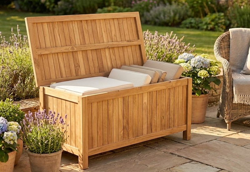 praktische auflagenbox kissenbox garten aus teak