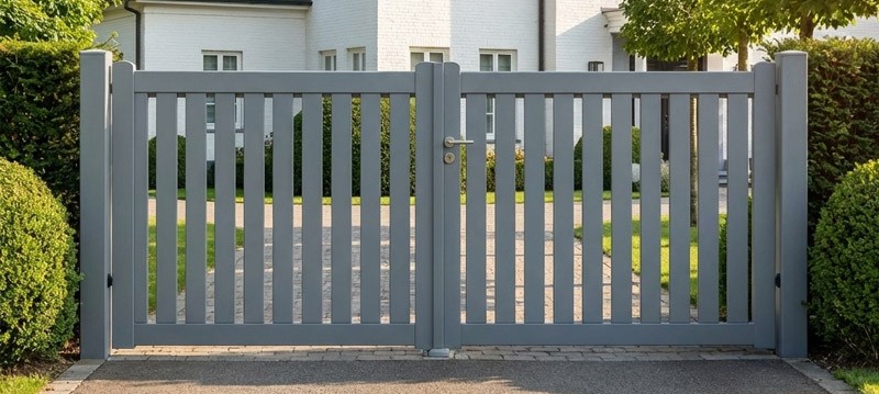 einfahrtstor, hoftor doppelflügel mit sprossen aus holz